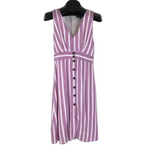 Lulus Jacqui Lavender and White Striped Button Front Midi Dress Women's Small - Picture 1 of 13